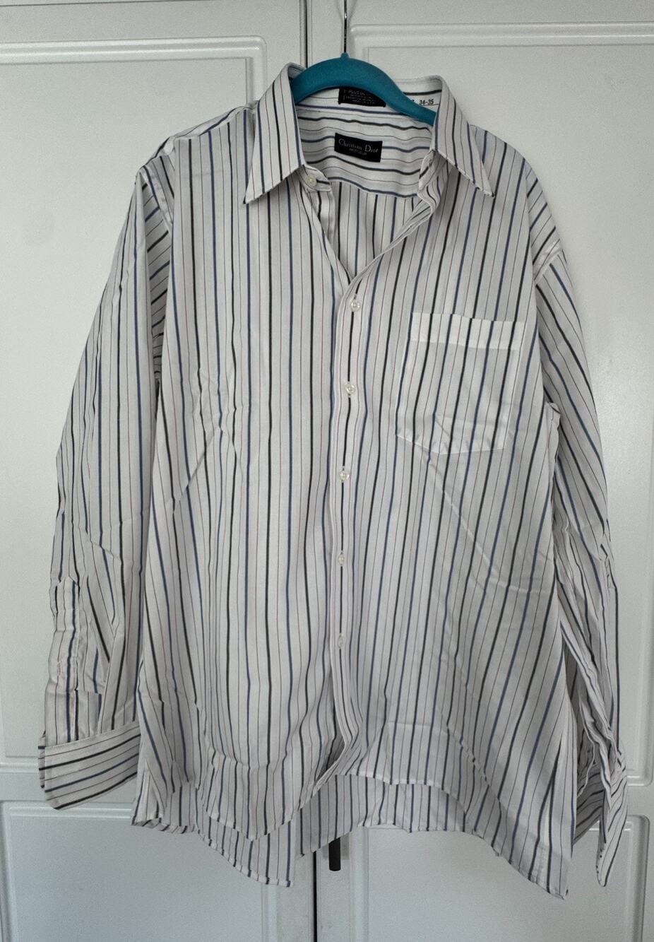 Christian Dior Monsieur Striped Button-Up Dress Shirt Plus de Cotton 17” 34/35